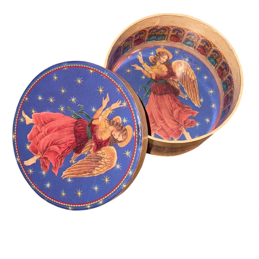 Whimsical Celestial Angel Decorative Trinket Box in Blue and Gold